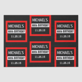 80ste Verjaardag Zwart met Rood Lijst Custom A01E3 Tissuepapier