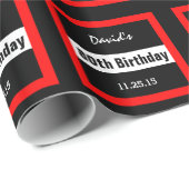 80ste Verjaardag Zwart met Rood Lijst Custom A01E Cadeaupapier (Rol Hoek)