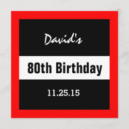 80ste Verjaardag Zwart met Rood Lijst Custom A01E Kaart
