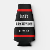 80ste Verjaardag Zwart met Rood Lijst Custom A08A Flesjeskoeler (Voorkant)