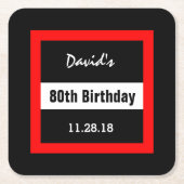 80ste verjaardag Zwart met rood Lijst Custom A10 Kartonnen Onderzetters (Voorkant)