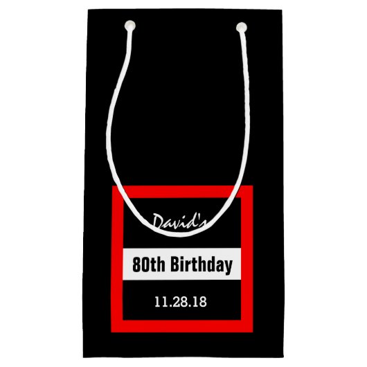 80ste verjaardag Zwart met rood Lijst Custom A20 Klein Cadeauzakje (Voorkant)
