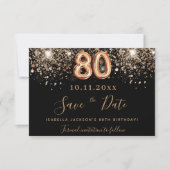 80ste verjaardag zwart roos goud glitter sparkles save the date (Voorkant)