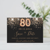80ste verjaardag zwart roos goud glitter sparkles save the date (Staand voorkant)