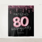 80ste verjaardag Zwart Roze Foto Achtergrond Wandkleed (Voorkant)