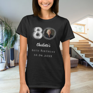 80ste verjaardag zwart zilver foto t-shirt