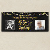 80ste verjaardag Zwarte Gouden Slingerlichten Foto Spandoek