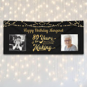 80ste verjaardag Zwarte Gouden Slingerlichten Foto Spandoek