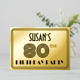 80ste verjaardagsfeest — Art Deco-stijl “80” & naa Folie Uitnodiging