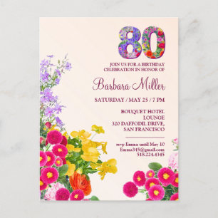 80ste verjaardagsfeest Bloemen Modern 80 jaar fees Uitnodiging Briefkaart