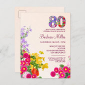80ste verjaardagsfeest Bloemen Modern 80 jaar fees Uitnodiging Briefkaart (Voorkant / Achterkant)