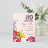 80ste verjaardagsfeest Bloemen Modern 80 jaar fees Uitnodiging Briefkaart (Staand voorkant)