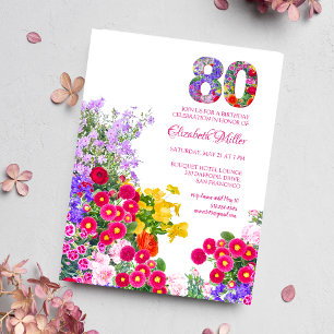 80ste verjaardagsfeest bloemrijke moderne uitnodig briefkaart