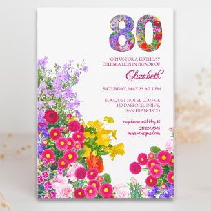 80ste verjaardagsfeest bloemrijke moderne uitnodig kaart