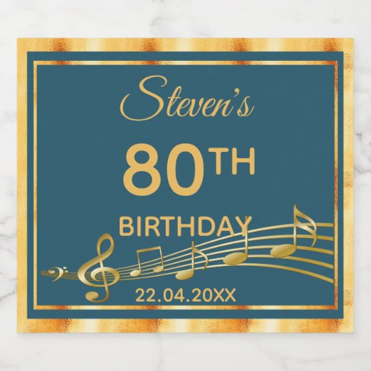 80ste verjaardagsfeest elegant blauwgroen en goude sparkling wijnetiket (Enkel label)