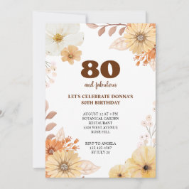 80ste verjaardagsfeest Elegante bloemen Uitnodigin Kaart
