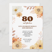80ste verjaardagsfeest Elegante bloemen Uitnodigin Kaart (Voorkant / Achterkant)