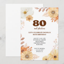 80ste verjaardagsfeest Elegante bloemen Uitnodigin Kaart