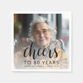 80ste Verjaardagsfeest Foto Zwarte Script Proost Servet (Voorkant)