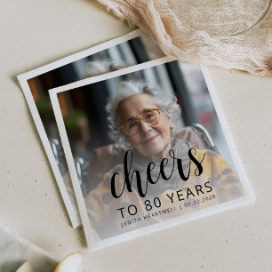 80ste Verjaardagsfeest Foto Zwarte Script Proost Servet