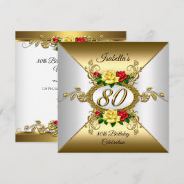 80ste Verjaardagsfeest Goud rode gele Rozen Kaart