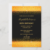 80ste verjaardagsfeest goud zwart glinsteren kaart (Voorkant)