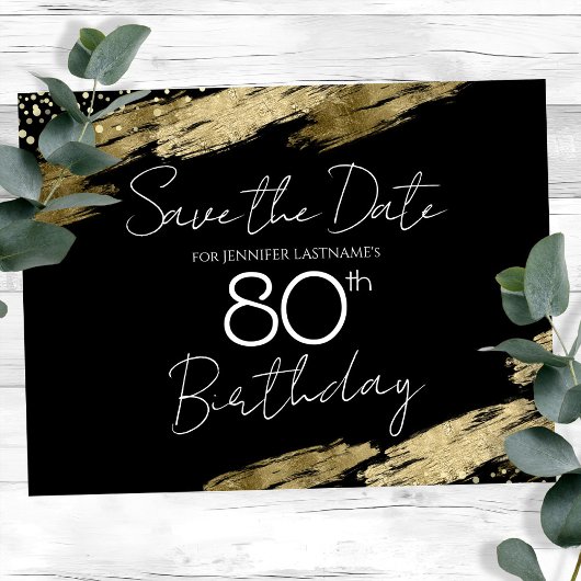 80ste Verjaardagsfeest Goud Zwart Save the Date Briefkaart