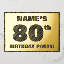 80ste Verjaardagsfeest — Krachtige, Nep Houtstruct Folie Uitnodiging