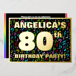80ste verjaardagsfeest — Leuke, kleurrijke muziek  Folie Uitnodiging