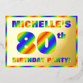 80ste verjaardagsfeest — Leuke, regenboogspectrum  Folie Uitnodiging