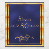 80ste verjaardagsfeest Navy blue gold name Wijn Etiket (Enkel label)