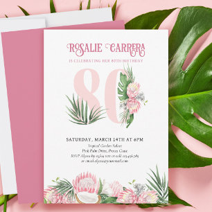 80ste verjaardagsfeest Tropisch Roze Protea Nummer Kaart