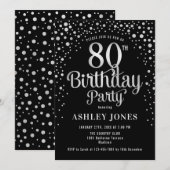 80ste Verjaardagsfeest - Zwart & Zilver Kaart (Voorkant / Achterkant)