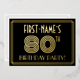 80ste verjaardagsfeestje — Art Deco-stijl “80” + n Folie Uitnodiging