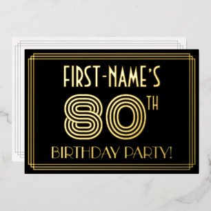 80ste verjaardagsfeestje — Art Deco-stijl “80” + n Folie Uitnodiging