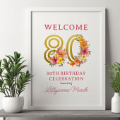 80ste verjaardagsfeestje Bloemen Goud Nummer 80 We Poster