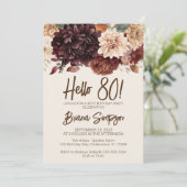 80ste verjaardagsfeestje bruin beige ivoor bloemen kaart (Staand voorkant)