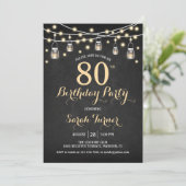 80ste verjaardagsfeestje - Chalkboard Gold Kaart (Staand voorkant)