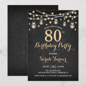 80ste verjaardagsfeestje - Chalkboard Gold Kaart (Voorkant / Achterkant)