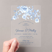 80ste verjaardagsfeestje Dusty Blue Floral Acryl Uitnodigingen (Insitu (Draagbaar))