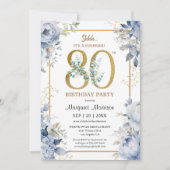 80ste verjaardagsfeestje Elegant Stoffig Blauw Blo Kaart (Voorkant)