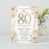 80ste verjaardagsfeestje Elegante witte pioen bloe Kaart (Staand voorkant)