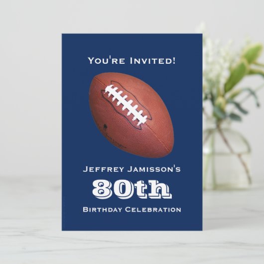 80ste verjaardagsfeestje Football naam blauw Kaart (Staand voorkant)