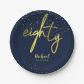 80ste verjaardagsfeestje Glamorous Navy Gold Papieren Bordje (Voorkant)