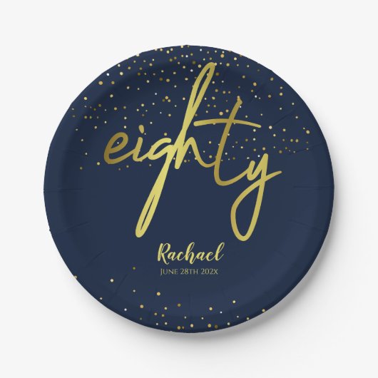 80ste verjaardagsfeestje Glamorous Navy Gold Papieren Bordje (Voorkant)