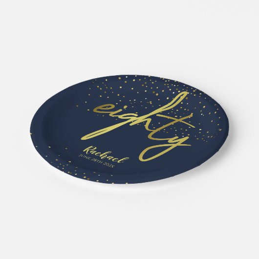 80ste verjaardagsfeestje Glamorous Navy Gold Papieren Bordje (Gekanteld)