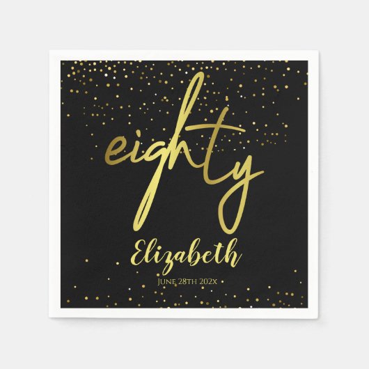 80ste verjaardagsfeestje Glamorous Zwart Goud Servet (Voorkant)