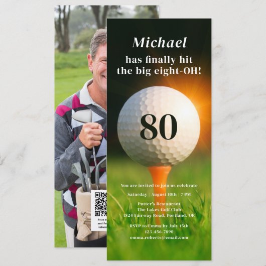 80ste verjaardagsfeestje golf eighty foto QR-code Kaart (Voorkant / Achterkant)