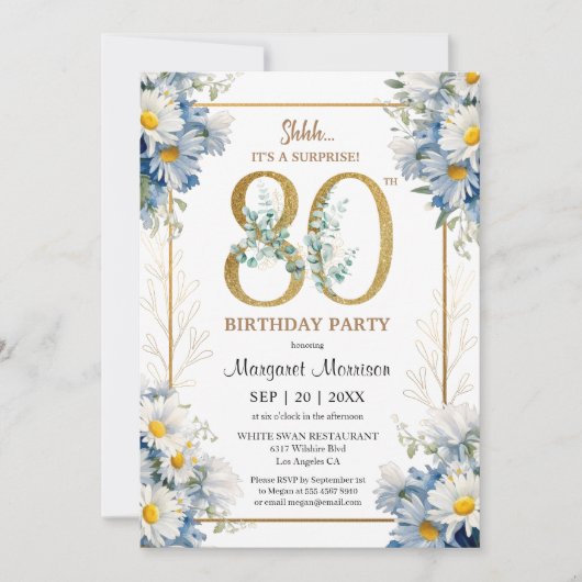 80ste verjaardagsfeestje Goud Elegant Daisy Floral Kaart (Voorkant)