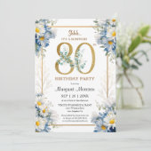 80ste verjaardagsfeestje Goud Elegant Daisy Floral Kaart (Staand voorkant)